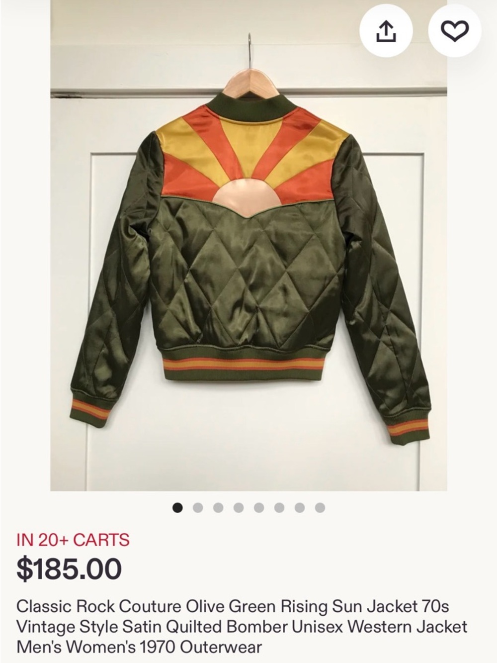 Classic Rock Couture- Medium Sun Green Rising Sun Bomber Jacket